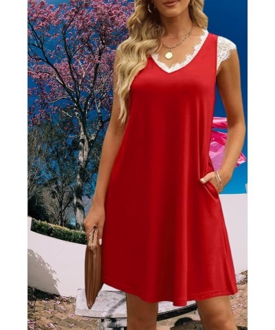 Women's Midi T-Shirt Tank Dress Casual Loose Sundresses with Pockets A-red $14.57 Dresses