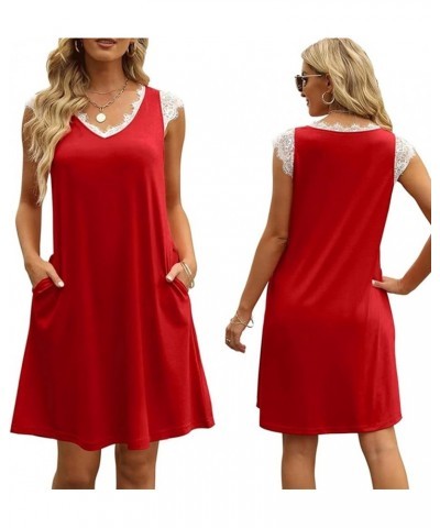 Women's Midi T-Shirt Tank Dress Casual Loose Sundresses with Pockets A-red $14.57 Dresses