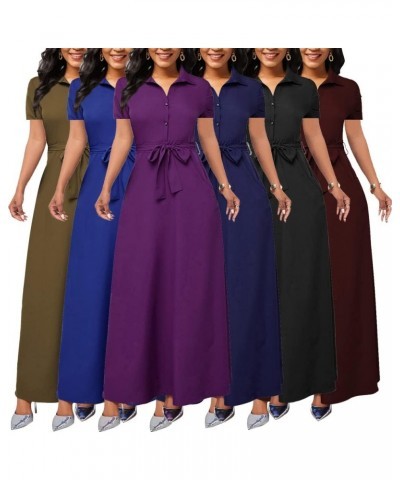 Maxi Dresses for Women Button Down with Pockets Long Dress Casual V Neck Floral Print Loose Prom Dresses Outfits Purple110671...