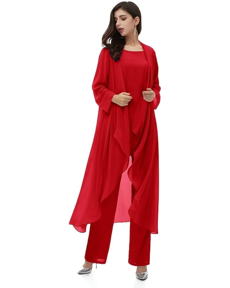 Mother-of-The-Bride-Pantsuits Chiffon Jacket Three Pieces - Formal Evening Gowns Red $44.65 Dresses