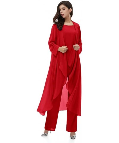 Mother-of-The-Bride-Pantsuits Chiffon Jacket Three Pieces - Formal Evening Gowns Red $44.65 Dresses