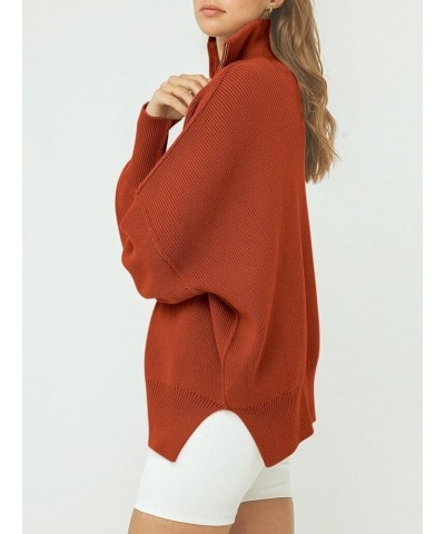 Womens Oversized Sweaters 2023 Quarter Zip Collar Long Sleeve Drop Shoulder Rib Knit Casual Slouchy Pullover Tops Rust Red $1...