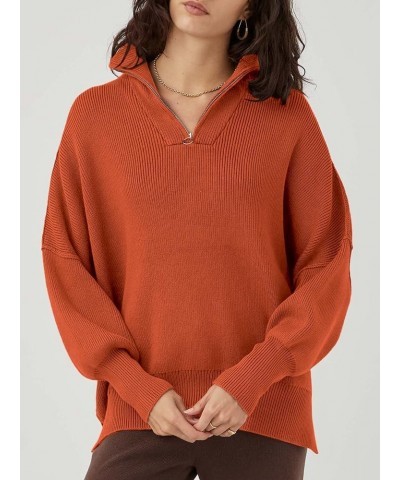 Womens Oversized Sweaters 2023 Quarter Zip Collar Long Sleeve Drop Shoulder Rib Knit Casual Slouchy Pullover Tops Rust Red $1...