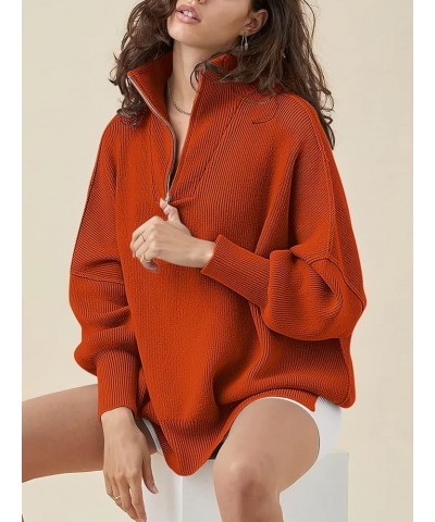 Womens Oversized Sweaters 2023 Quarter Zip Collar Long Sleeve Drop Shoulder Rib Knit Casual Slouchy Pullover Tops Rust Red $1...