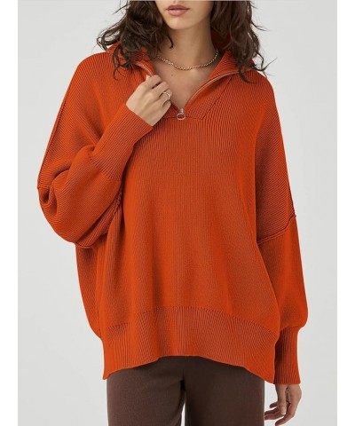 Womens Oversized Sweaters 2023 Quarter Zip Collar Long Sleeve Drop Shoulder Rib Knit Casual Slouchy Pullover Tops Rust Red $1...