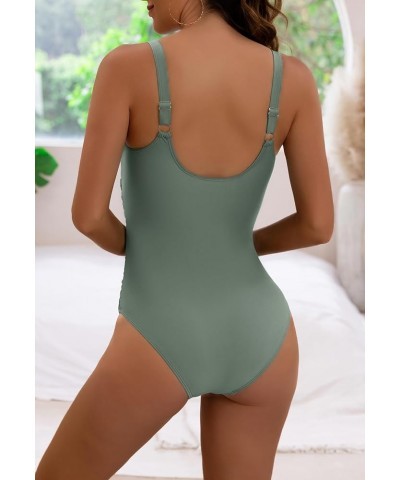 Women's One Piece Swimsuit Tummy Control Slimming Push Up Bra Bathing Suits Wrap Twist 1 Piece Swimwear Army Green $18.86 Swi...