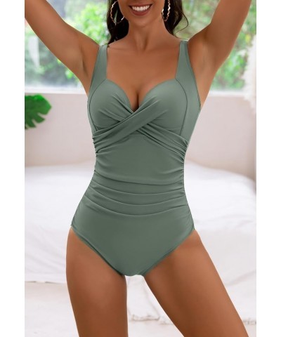 Women's One Piece Swimsuit Tummy Control Slimming Push Up Bra Bathing Suits Wrap Twist 1 Piece Swimwear Army Green $18.86 Swi...