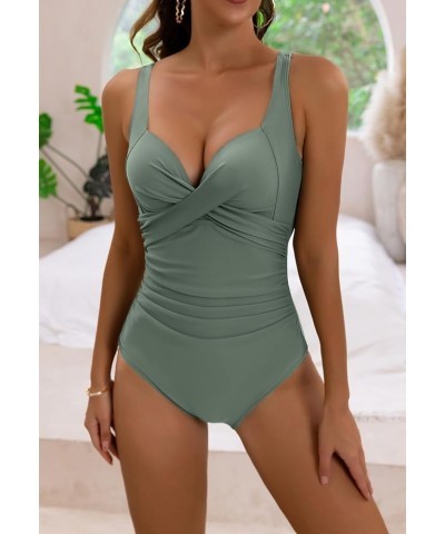 Women's One Piece Swimsuit Tummy Control Slimming Push Up Bra Bathing Suits Wrap Twist 1 Piece Swimwear Army Green $18.86 Swi...