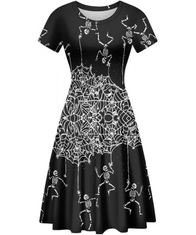 Women Short Sleeve Casual Dress Flared Midi Dress for Party Work Net Skull $13.43 Dresses