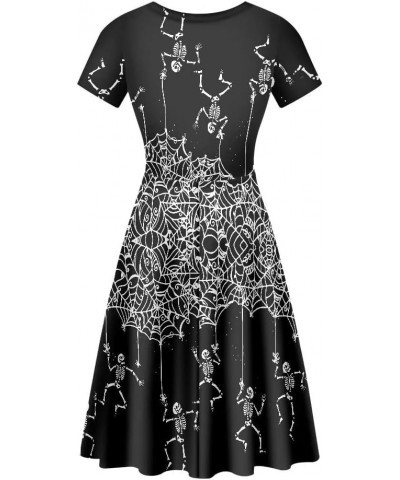 Women Short Sleeve Casual Dress Flared Midi Dress for Party Work Net Skull $13.43 Dresses