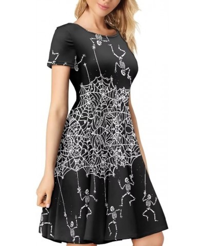 Women Short Sleeve Casual Dress Flared Midi Dress for Party Work Net Skull $13.43 Dresses