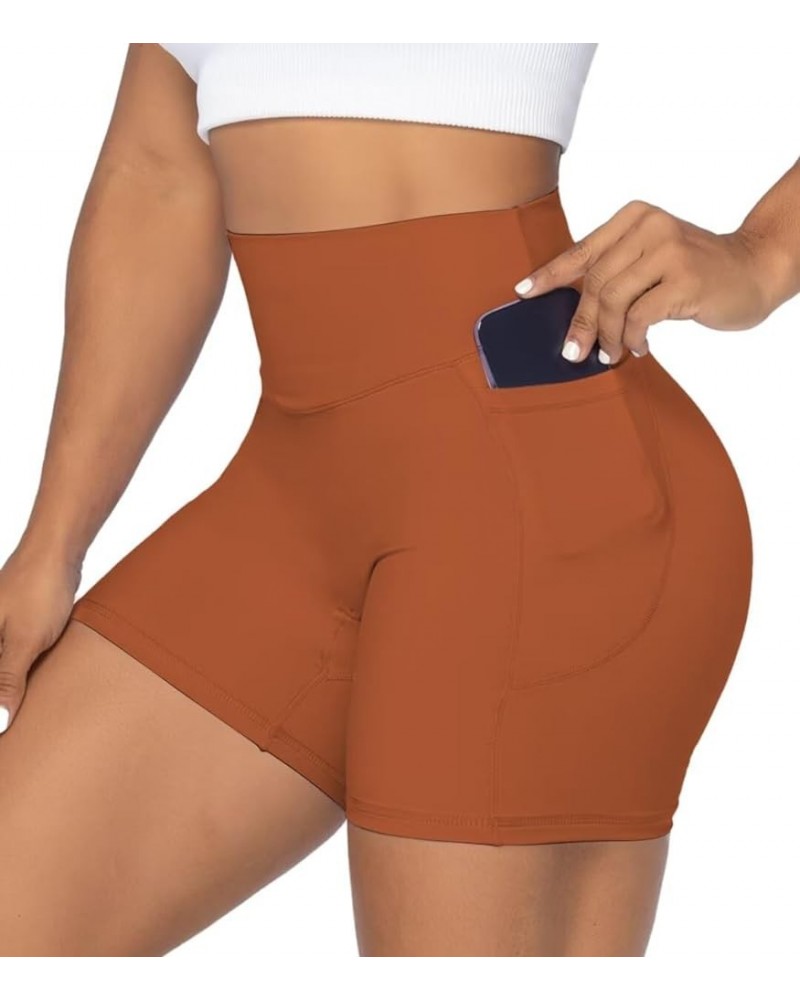 No Front Seam Biker Shorts for Women with Pockets, Yoga Workout Gym Bike Shorts with Tummy Control 5" Inseam Caramel Cafe $11...