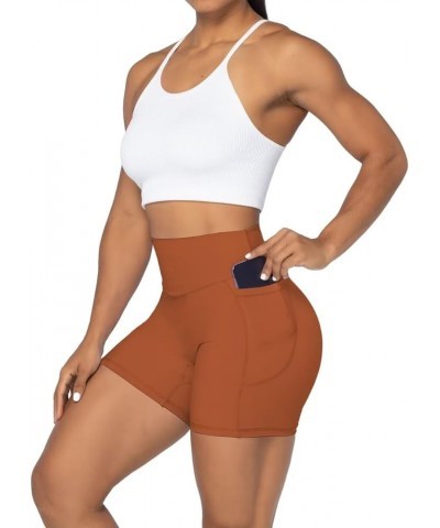 No Front Seam Biker Shorts for Women with Pockets, Yoga Workout Gym Bike Shorts with Tummy Control 5" Inseam Caramel Cafe $11...