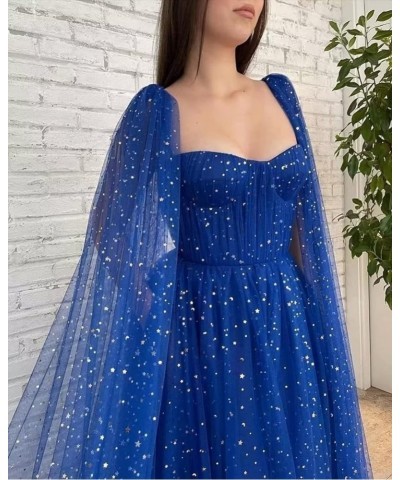 Sparkle Tulle Prom Dresses Cape Sleeve Starry Formal Evening Party Gowns Long Light Grey-sweetheart $40.50 Dresses