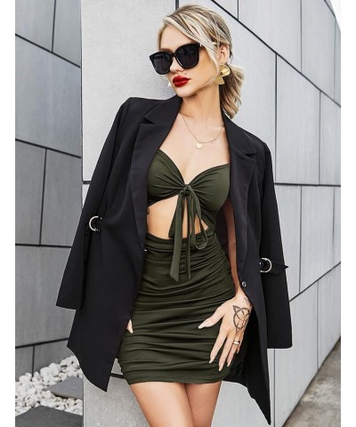 Women's Dress Sexy Spaghetti Strap V Neck Ruched Bodycon Mini Party Dress S-XXL Army Green $7.50 Dresses