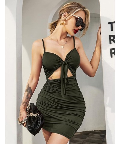 Women's Dress Sexy Spaghetti Strap V Neck Ruched Bodycon Mini Party Dress S-XXL Army Green $7.50 Dresses