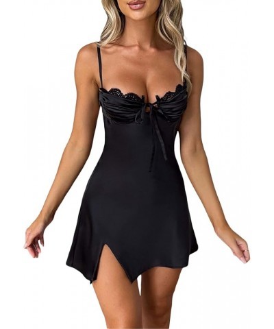 Women Satin Mini Dress Sexy Spaghetti Strap Backless Low Cut Bodycon Short Dress Going Out Party Dress 2-black $8.84 Dresses