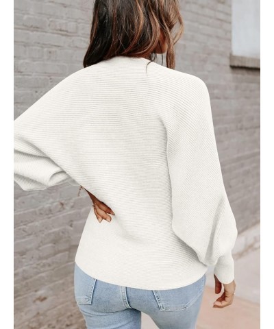 Women's 2023 Fall Sweaters Long Balloon Sleeve Boat Neck Knit Pullover Jumper White $10.12 Sweaters