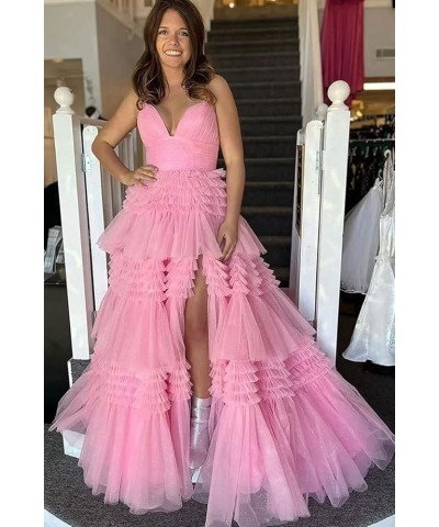 Spaghetti Straps Prom Dresses with Slit 2023 Sparkly Tulle Dress V Neck Formal Dresses for Women Evening CXL075 Voilet $54.05...