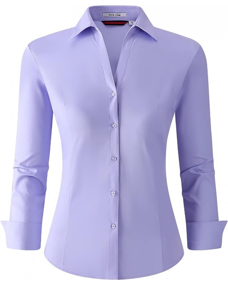 Womens Button Down Shirts Long Sleeve Regular Fit Bamboo Stretch Work Blouse Lightpurple $16.23 Blouses