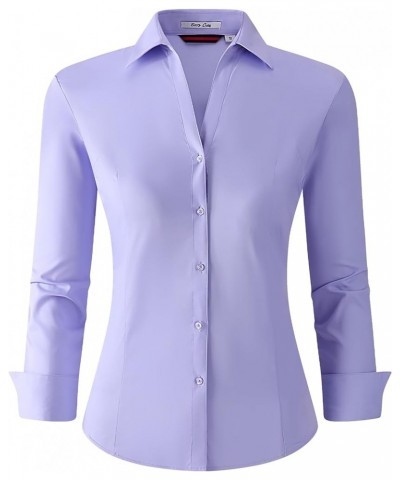 Womens Button Down Shirts Long Sleeve Regular Fit Bamboo Stretch Work Blouse Lightpurple $16.23 Blouses