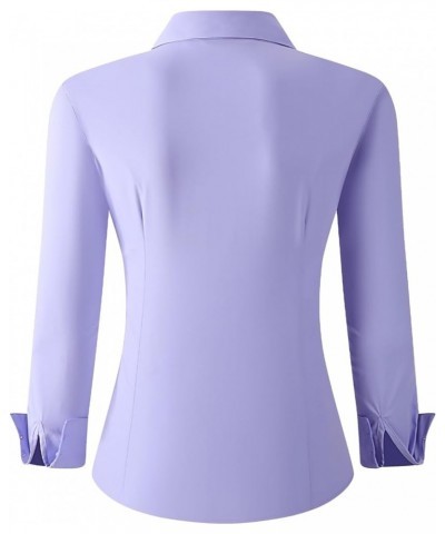 Womens Button Down Shirts Long Sleeve Regular Fit Bamboo Stretch Work Blouse Lightpurple $16.23 Blouses