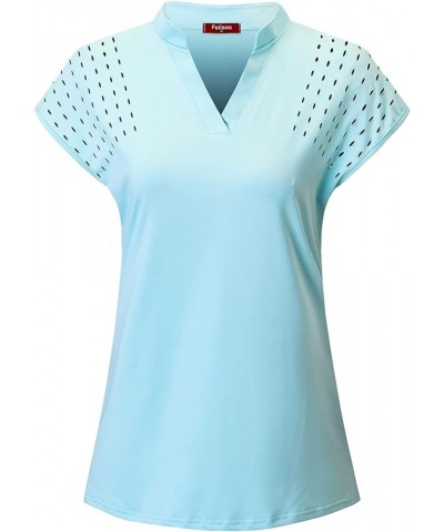 Womens V Neck Golf Polo Shirts Short Sleeve Sport Shirt Workout Tops Light Blue $13.67 Shirts