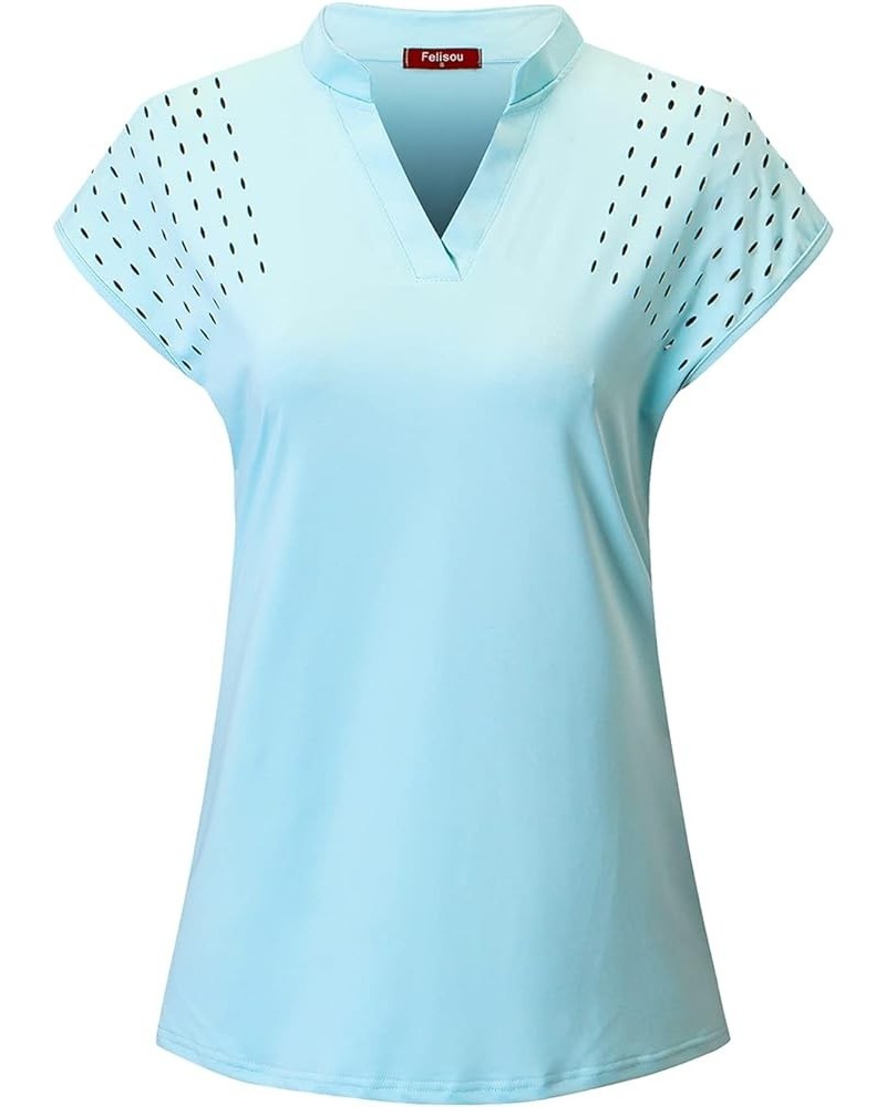 Womens V Neck Golf Polo Shirts Short Sleeve Sport Shirt Workout Tops Light Blue $13.67 Shirts