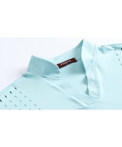 Womens V Neck Golf Polo Shirts Short Sleeve Sport Shirt Workout Tops Light Blue $13.67 Shirts