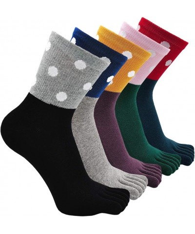 Womens Toe Socks Cotton Crew Five Finger Socks Girls Colorful Stripe Socks for Running Athletic 4/5 Pairs Multicolored-dots-5...