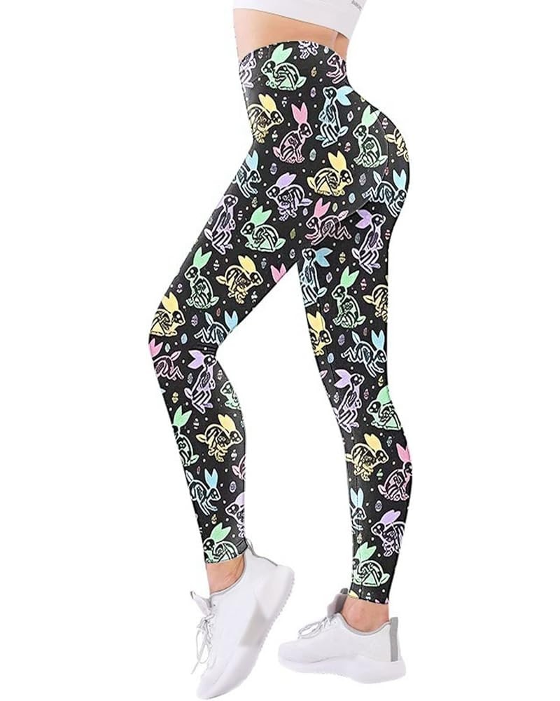 Women's Easter Day High Waist Exercise Yoga Pants Easter Bunny Sports Tights Graphic Soft Leggings Bunny Rabbits Cute D_black...