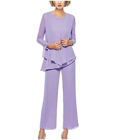 Women's 3 Pieces Mother of The Bride Pantsuits for Wedding Chiffon Formal Evening Outfit Set with Jackets Lavender $32.43 Suits