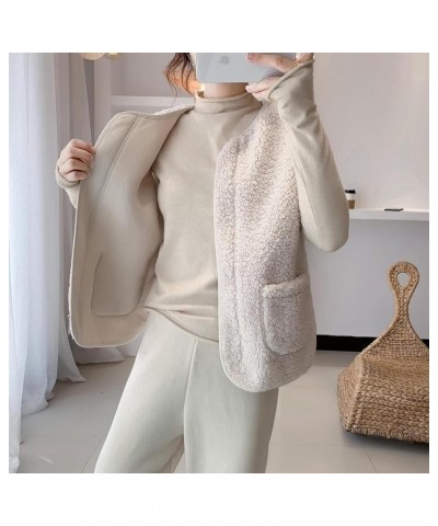 Womens Winter Warm Collarless Full Zip Fuzzy Fleece Sherpa Vest with Pockets Beige $18.53 Vests