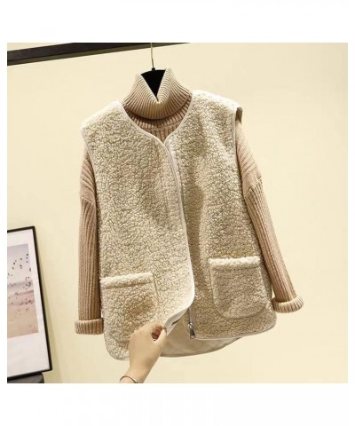 Womens Winter Warm Collarless Full Zip Fuzzy Fleece Sherpa Vest with Pockets Beige $18.53 Vests