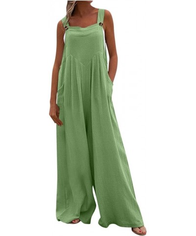 Womens Jumpsuits Casual,Summer Sleeveless Cotton Linen Bib Overalls Plus Size Solid Color Wide Leg One Piece Jumpsuit 04-gree...