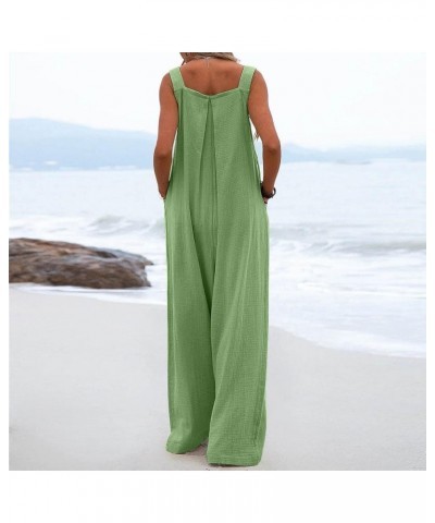 Womens Jumpsuits Casual,Summer Sleeveless Cotton Linen Bib Overalls Plus Size Solid Color Wide Leg One Piece Jumpsuit 04-gree...