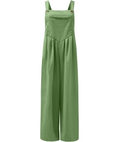 Womens Jumpsuits Casual,Summer Sleeveless Cotton Linen Bib Overalls Plus Size Solid Color Wide Leg One Piece Jumpsuit 04-gree...