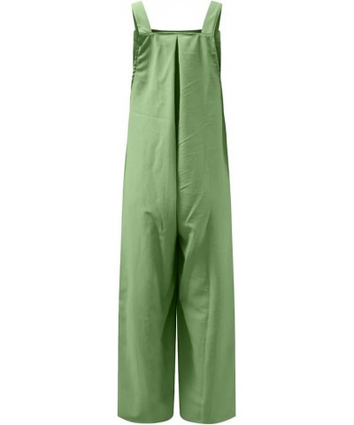 Womens Jumpsuits Casual,Summer Sleeveless Cotton Linen Bib Overalls Plus Size Solid Color Wide Leg One Piece Jumpsuit 04-gree...