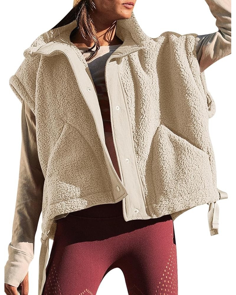 Women's Oversized Fleece Vest Trendy Sleeveless Sherpa Jacket Winter Warm Fuzzy Outerwear Vest with Pockets Apricot $18.90 Vests