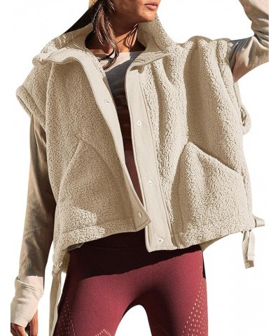 Women's Oversized Fleece Vest Trendy Sleeveless Sherpa Jacket Winter Warm Fuzzy Outerwear Vest with Pockets Apricot $18.90 Vests