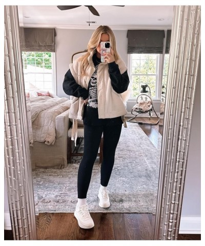 Women's Oversized Fleece Vest Trendy Sleeveless Sherpa Jacket Winter Warm Fuzzy Outerwear Vest with Pockets Apricot $18.90 Vests