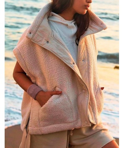 Women's Oversized Fleece Vest Trendy Sleeveless Sherpa Jacket Winter Warm Fuzzy Outerwear Vest with Pockets Apricot $18.90 Vests