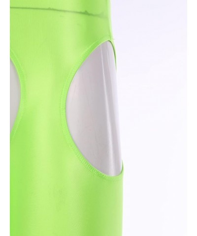 Women Sexy Hollow Out Stretchy Open Crotch Leggings Glossy Skinny High Elastic Pencil Pants Fluorescent Green $14.39 Leggings