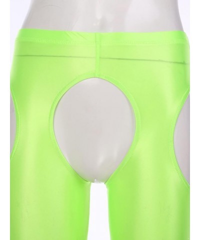 Women Sexy Hollow Out Stretchy Open Crotch Leggings Glossy Skinny High Elastic Pencil Pants Fluorescent Green $14.39 Leggings