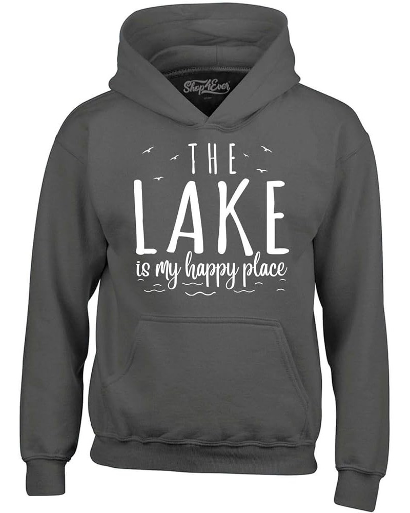 The Lake is My Happy Place Hoodie Sweatshirts Charcoal $16.87 Hoodies & Sweatshirts