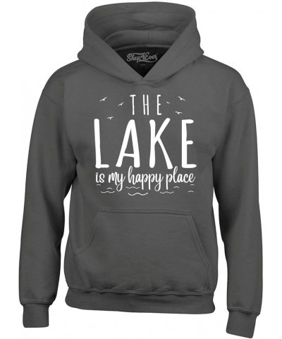 The Lake is My Happy Place Hoodie Sweatshirts Charcoal $16.87 Hoodies & Sweatshirts