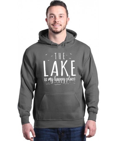 The Lake is My Happy Place Hoodie Sweatshirts Charcoal $16.87 Hoodies & Sweatshirts