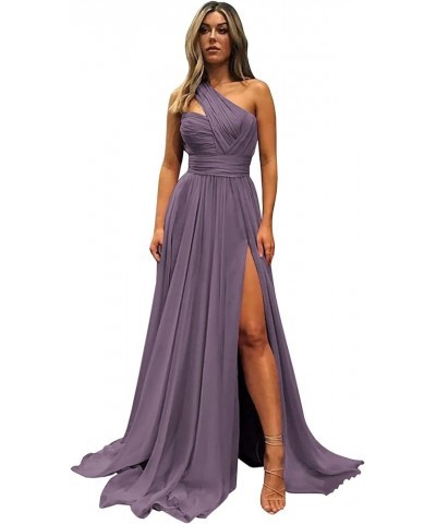 Women's One Shoulder Bridesmaid Dresses Long Slit Formal Evening Party Gowns with Pockets Wisteria $34.30 Dresses