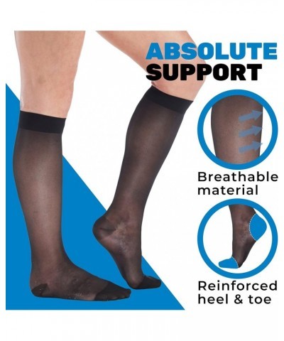 Made in USA - Travel Compression Socks for Women 15-20mmHg - Sheer Graduated Compression Knee High for Airplane, Flight, Trav...