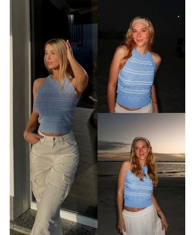 Women Halter Top Summer Crochet Sleeveless Slim Stretchy Casual Knit Cami Tops Light Blue $15.38 Tanks